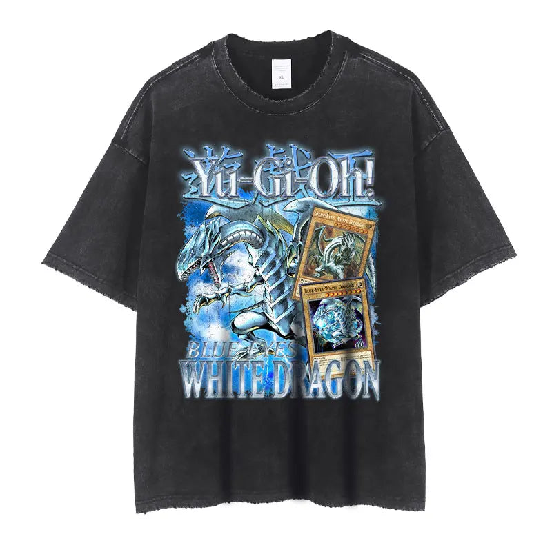 Anime Yu Gi Oh T Shirts Men Retro Vintage Washed Yugi Muto Printed T-shirt Oversized Streetwear Manga Short Sleeve y2k Tops Tees