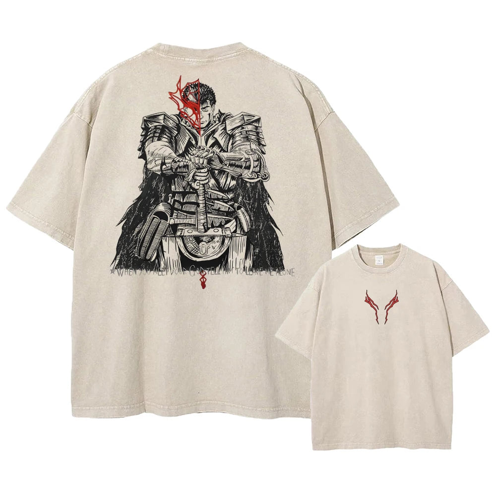 Anime Berserk Acid Tshirt Printed Men Women Fashion Short Sleeve Harajuku Goth Clothing Aesthetic Streetwear Washed Tees Unisex