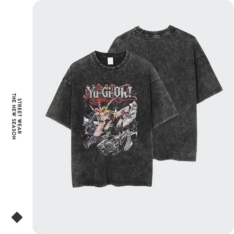 Anime Yu Gi Oh T Shirts Men Retro Vintage Washed Yugi Muto Printed T-shirt Oversized Streetwear Manga Short Sleeve y2k Tops Tees