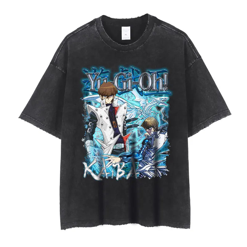 Anime Yu Gi Oh T Shirts Men Retro Vintage Washed Yugi Muto Printed T-shirt Oversized Streetwear Manga Short Sleeve y2k Tops Tees