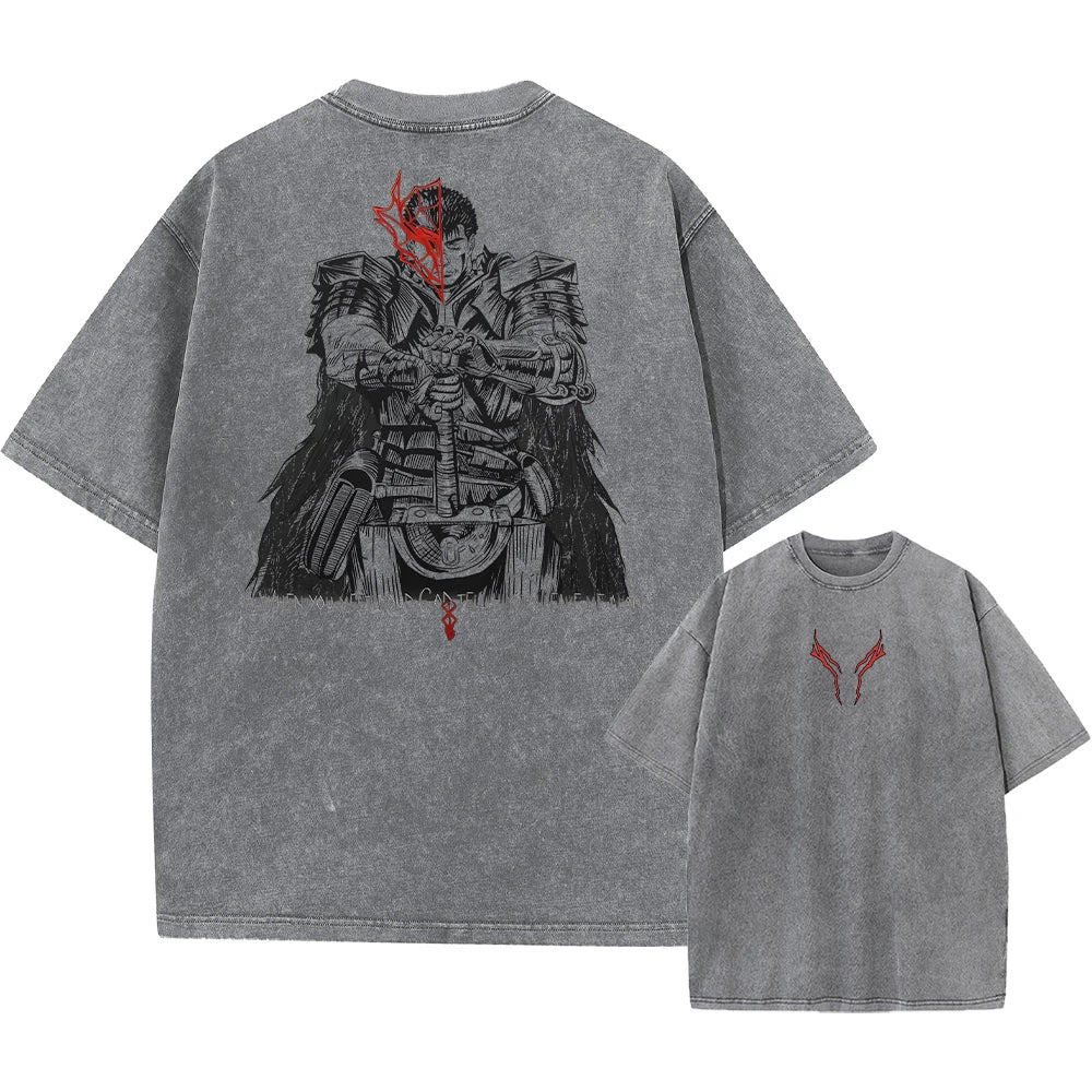 Anime Berserk Acid Tshirt Printed Men Women Fashion Short Sleeve Harajuku Goth Clothing Aesthetic Streetwear Washed Tees Unisex