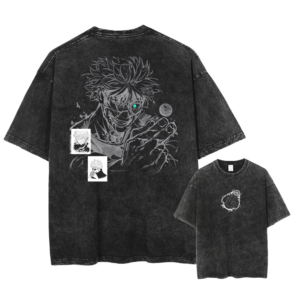 Gojo Satoru Jujutsu Kaisen T Shirt Men Women Tshirt Washed Cotton T-shirt Clothing Summer Short Sleeve Oversized Tees Streetwear
