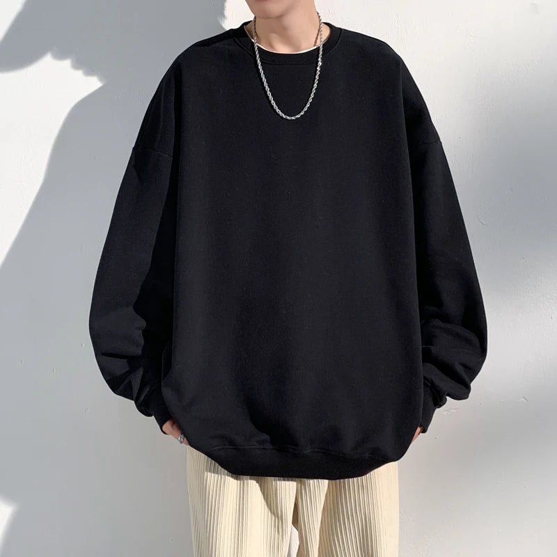 Casual Fashion Classic Mens Loose Hoodies Sweatshirt O Neck Black White Gray Hip Hop Punk Pullover Streetwear Korean Harajuku