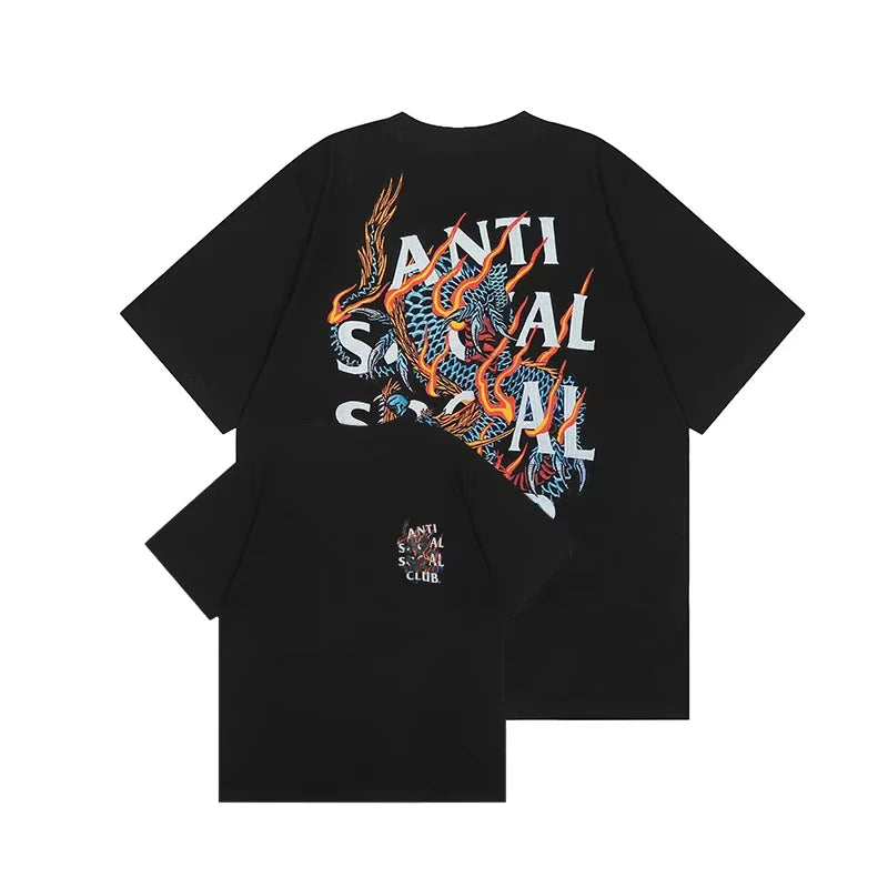 Y2k Men's Pure Cotton Clothing Letter Graphic Printing Luxury Women's Casual Round Neck ASS Streetwear INS New Short-sleeved Top