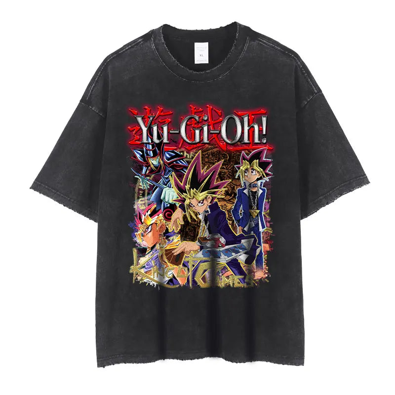 Anime Yu Gi Oh T Shirts Men Retro Vintage Washed Yugi Muto Printed T-shirt Oversized Streetwear Manga Short Sleeve y2k Tops Tees