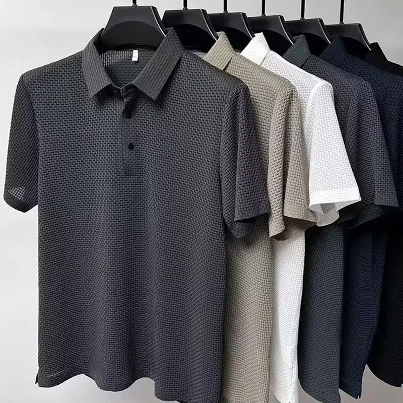 1pcs Summer Men Mesh Ice Silk T-shirt Men's Short-sleeved New T-sleeved Men's Polo Tee Shirt Solid Men Business Fashion Tops