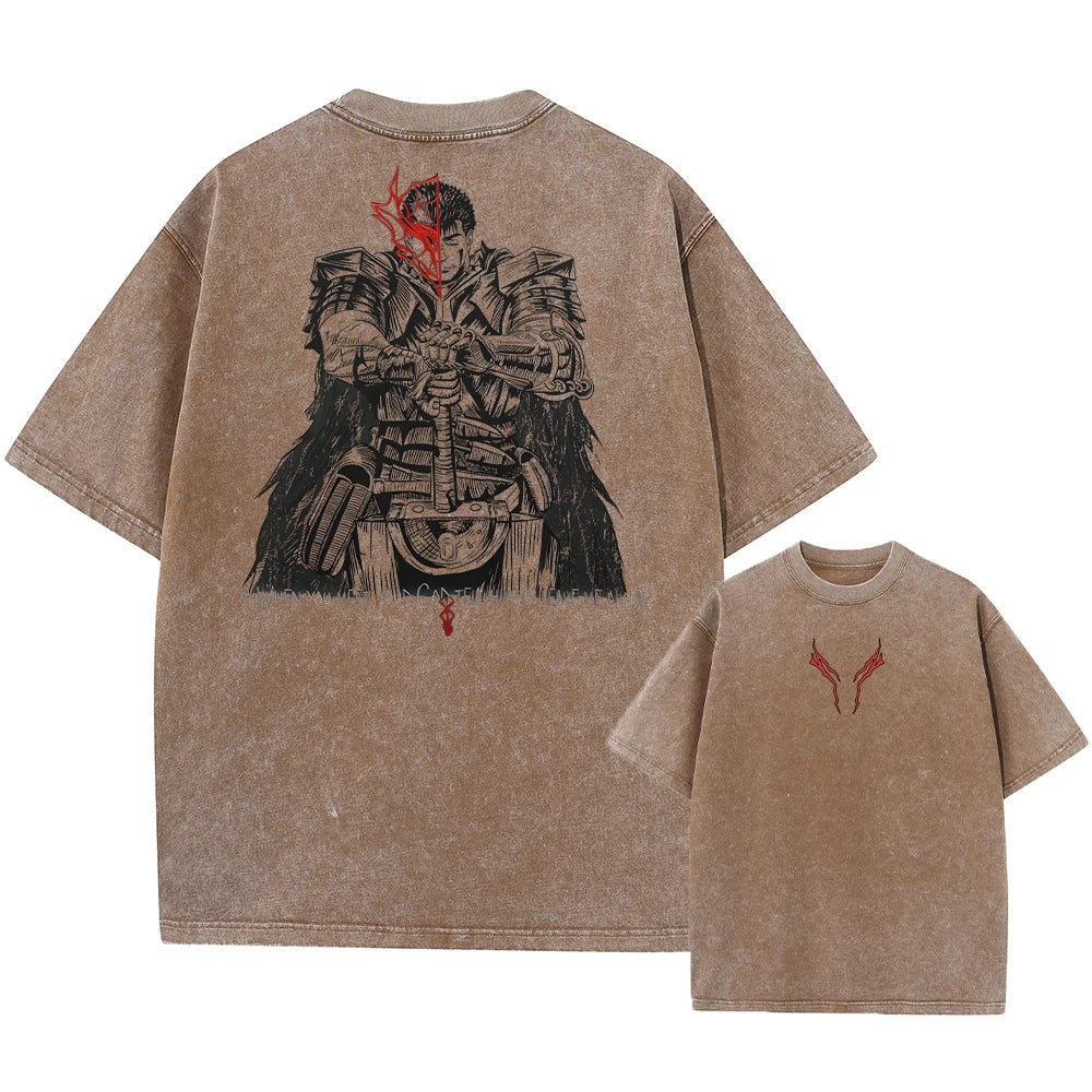 Anime Berserk Acid Tshirt Printed Men Women Fashion Short Sleeve Harajuku Goth Clothing Aesthetic Streetwear Washed Tees Unisex
