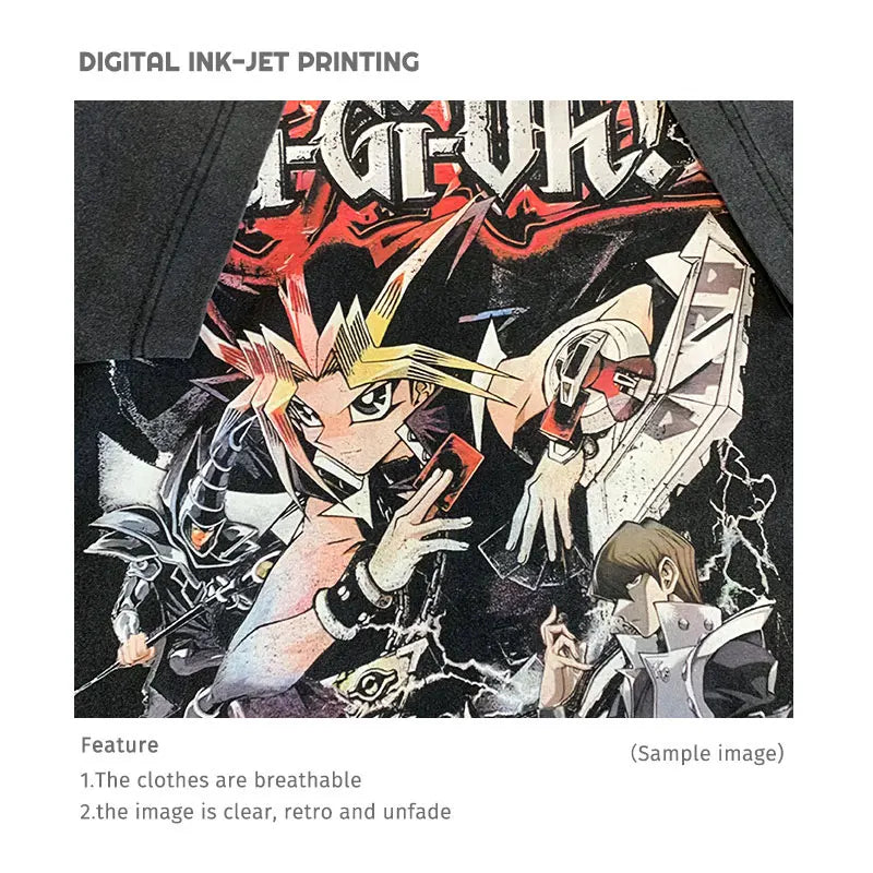 Anime Yu Gi Oh T Shirts Men Retro Vintage Washed Yugi Muto Printed T-shirt Oversized Streetwear Manga Short Sleeve y2k Tops Tees