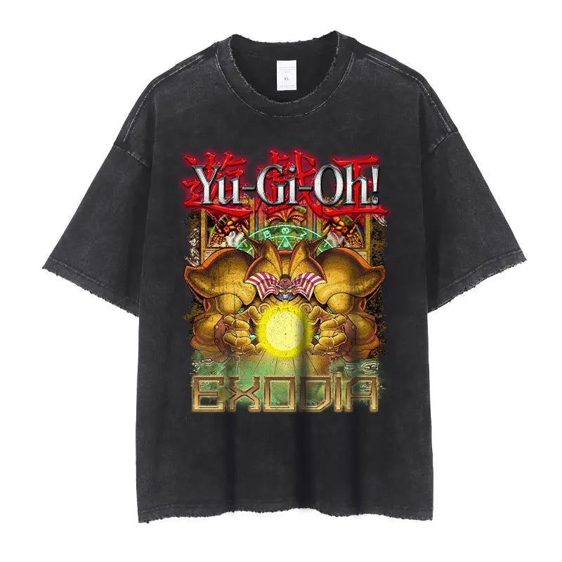 Anime Yu Gi Oh T Shirts Men Retro Vintage Washed Yugi Muto Printed T-shirt Oversized Streetwear Manga Short Sleeve y2k Tops Tees