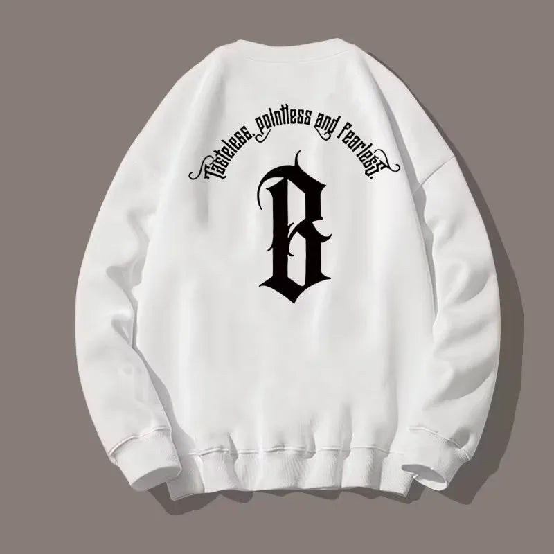 M-8XL Autumn Men Oversized Sweatshirts Fashion Loose American Gothic Letter B Print Long Sleeve Plus Velvet Couple Clothes