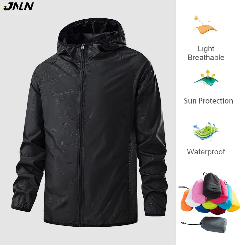 JNLN Men Women Hiking Jackets Waterproof Sun Protective Windbreaker Unisex Camping Climbing Outdoor Rain Coat Portable Clothes