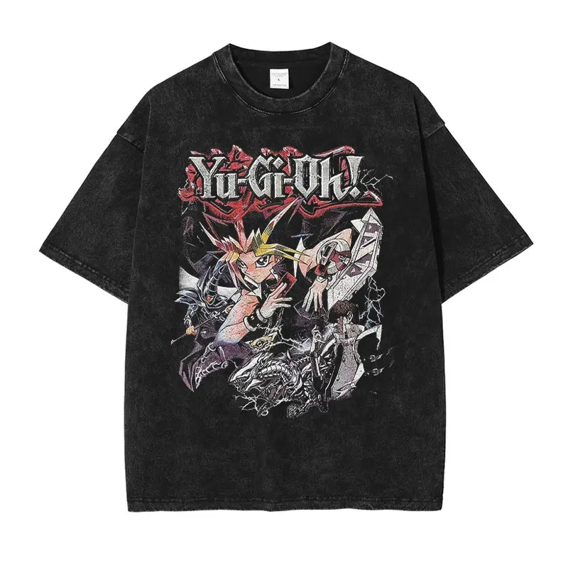 Anime Yu Gi Oh T Shirts Men Retro Vintage Washed Yugi Muto Printed T-shirt Oversized Streetwear Manga Short Sleeve y2k Tops Tees