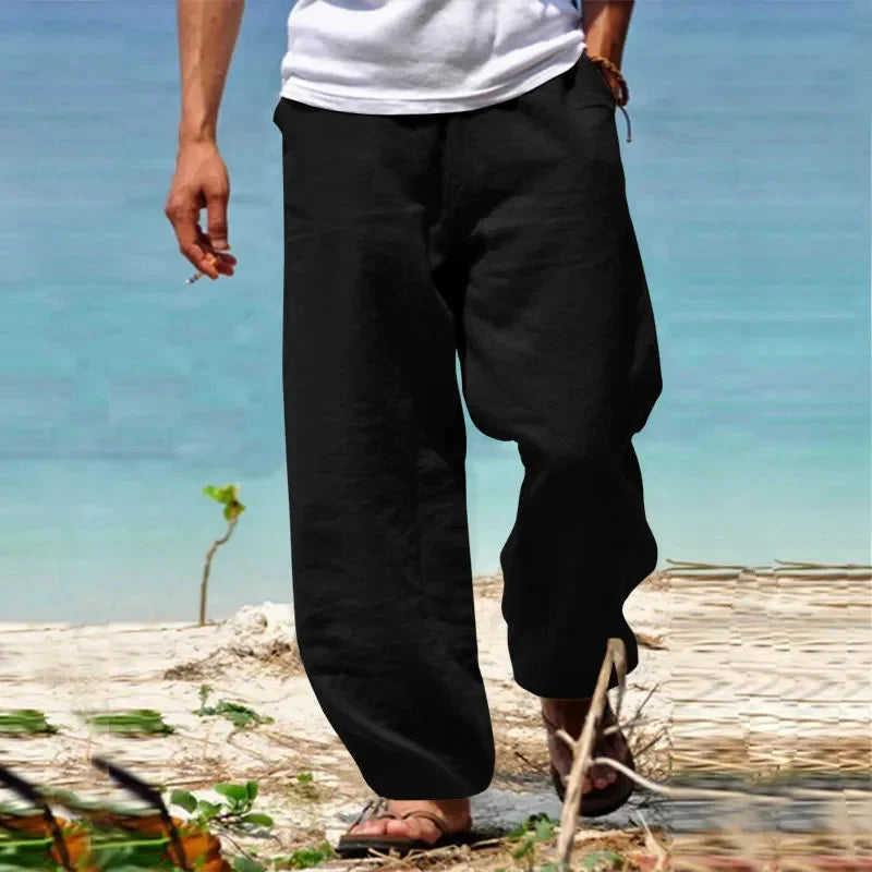 Men's Beach Pants Breathable Loose Straight Trousers Male Summer Casual Solid Color Japanese Streetwear