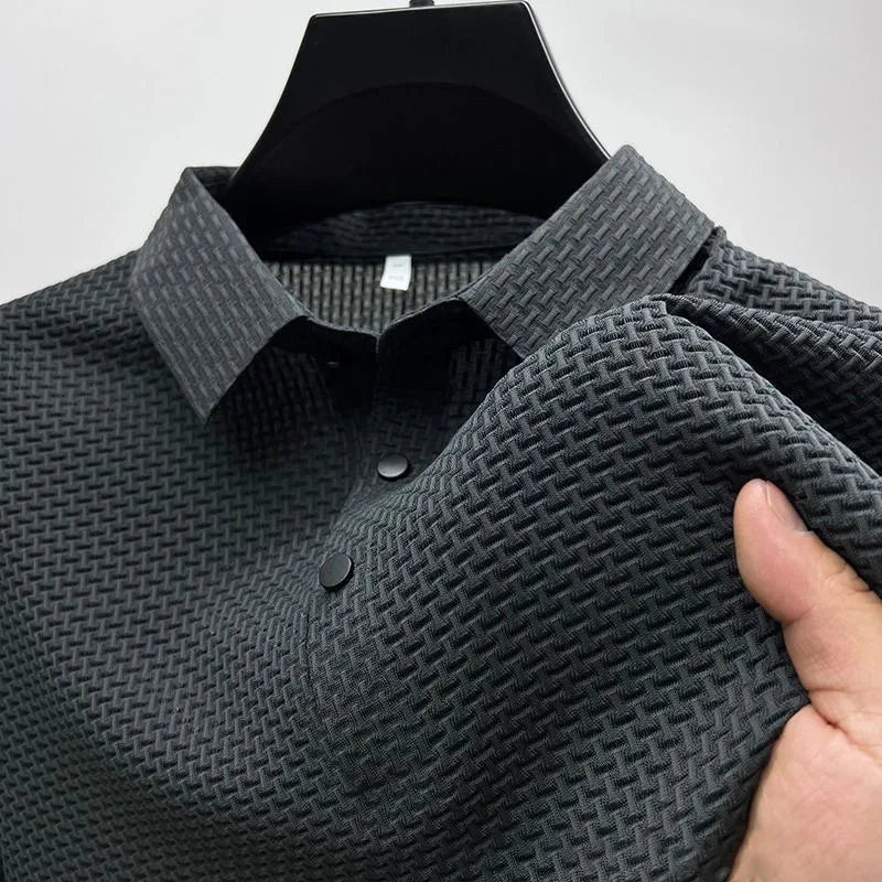 1pcs Summer Men Mesh Ice Silk T-shirt Men's Short-sleeved New T-sleeved Men's Polo Tee Shirt Solid Men Business Fashion Tops