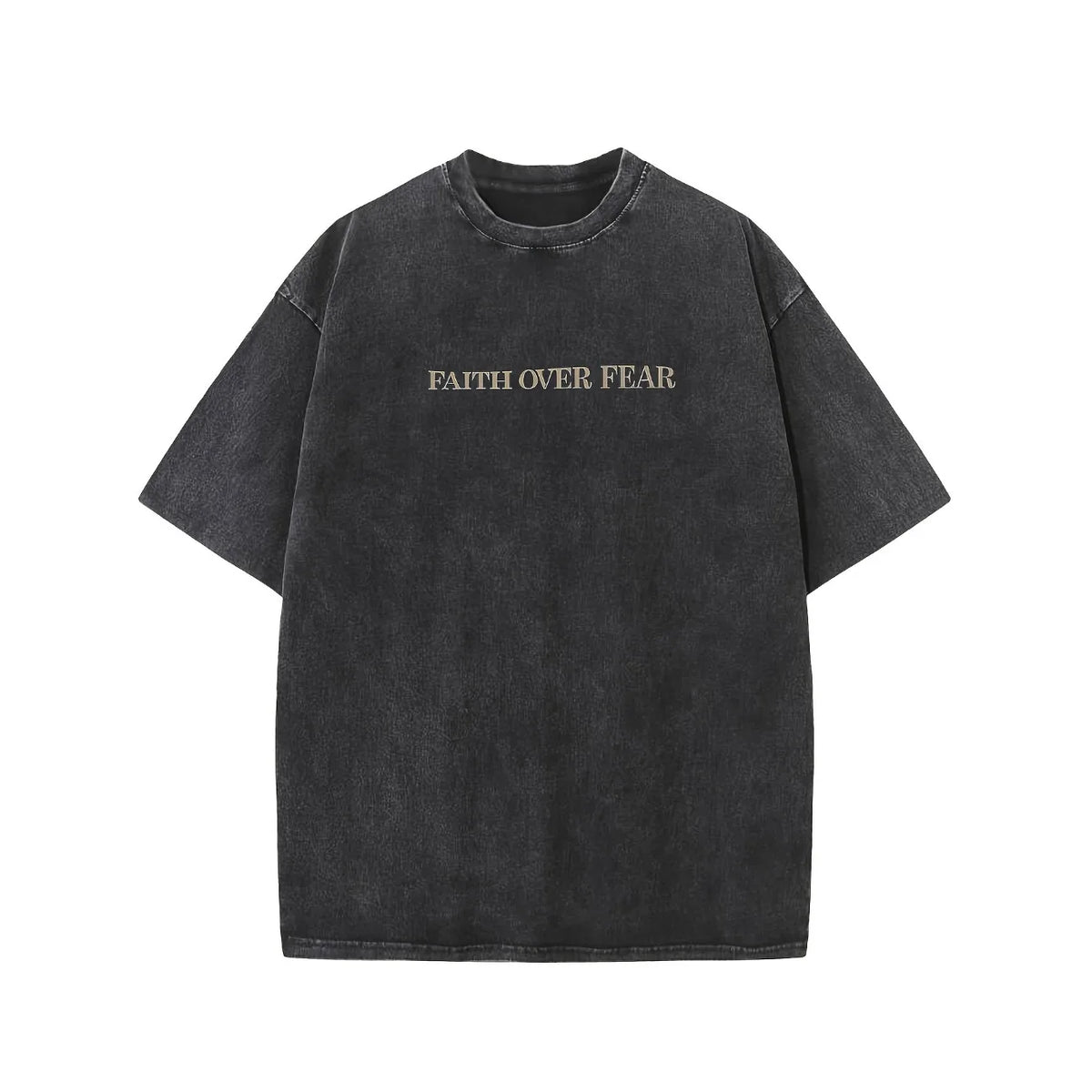 FAITH OVER FEAR Men's Cotton Solid Drop Shoulder Vintage Street Wear Basic Tees Baggy Hip Hop Unisex Tops Acid Wash T-Shirt