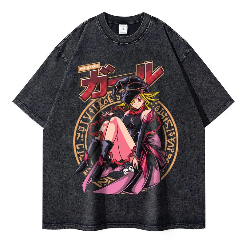 Anime Yu Gi Oh T Shirts Men Retro Vintage Washed Yugi Muto Printed T-shirt Oversized Streetwear Manga Short Sleeve y2k Tops Tees