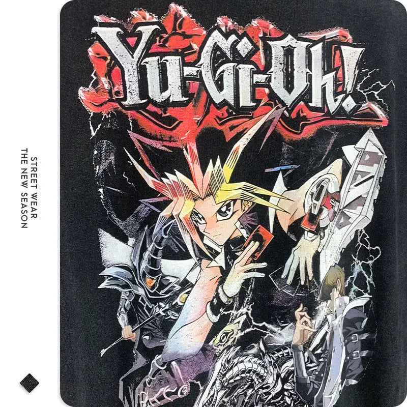 Anime Yu Gi Oh T Shirts Men Retro Vintage Washed Yugi Muto Printed T-shirt Oversized Streetwear Manga Short Sleeve y2k Tops Tees