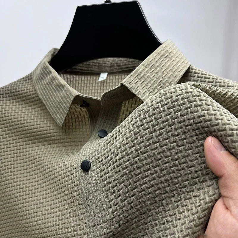 1pcs Summer Men Mesh Ice Silk T-shirt Men's Short-sleeved New T-sleeved Men's Polo Tee Shirt Solid Men Business Fashion Tops