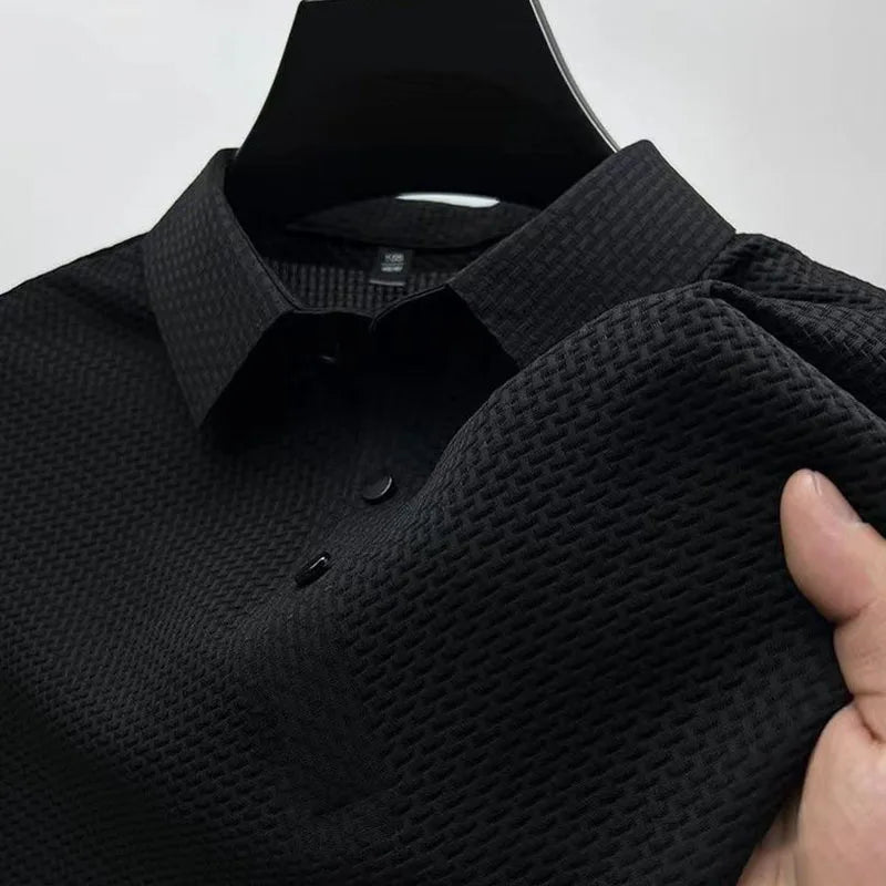 1pcs Summer Men Mesh Ice Silk T-shirt Men's Short-sleeved New T-sleeved Men's Polo Tee Shirt Solid Men Business Fashion Tops