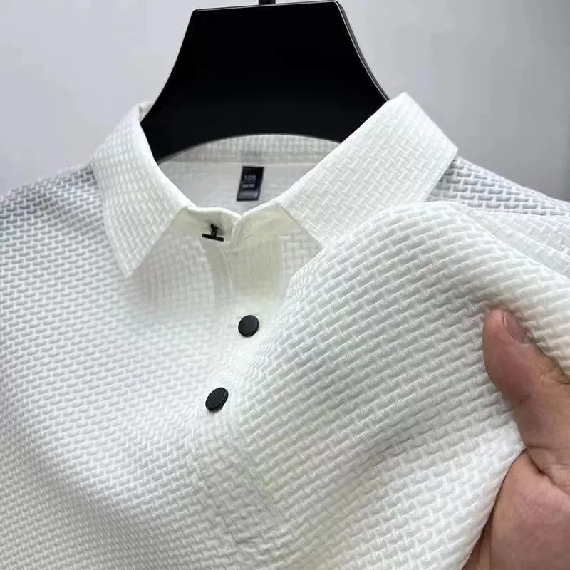 1pcs Summer Men Mesh Ice Silk T-shirt Men's Short-sleeved New T-sleeved Men's Polo Tee Shirt Solid Men Business Fashion Tops