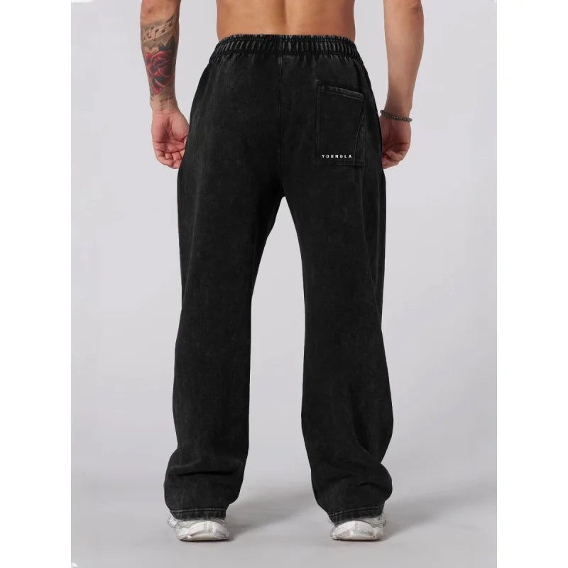 American Style Men's Sports Pants Joggers Muscle Fitness Casual Long Pants Loose Straight Pants Street Fashion Trendy Men's Pant