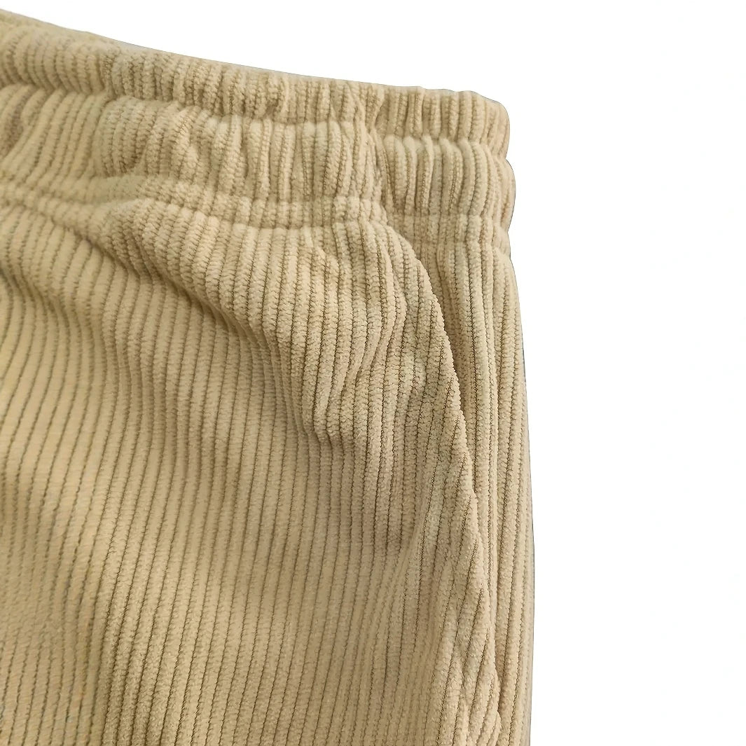 Men'S Corduroy Straight Leg Pants with Drawstring Waist, Pockets, and Logo Design - Stretchy, Casual Fit for Everyday Wear, Spri