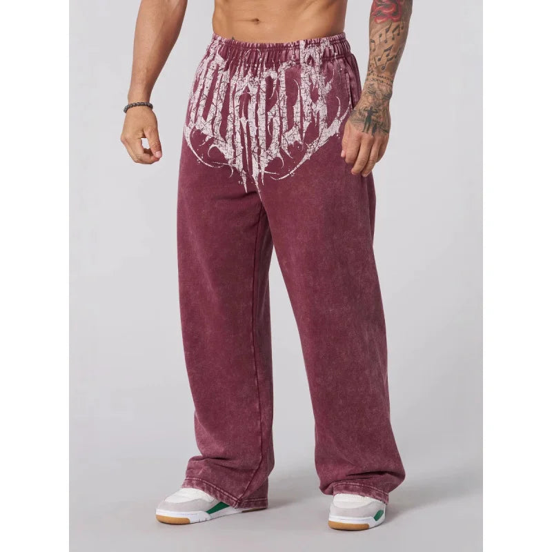 American Style Men's Sports Pants Joggers Muscle Fitness Casual Long Pants Loose Straight Pants Street Fashion Trendy Men's Pant