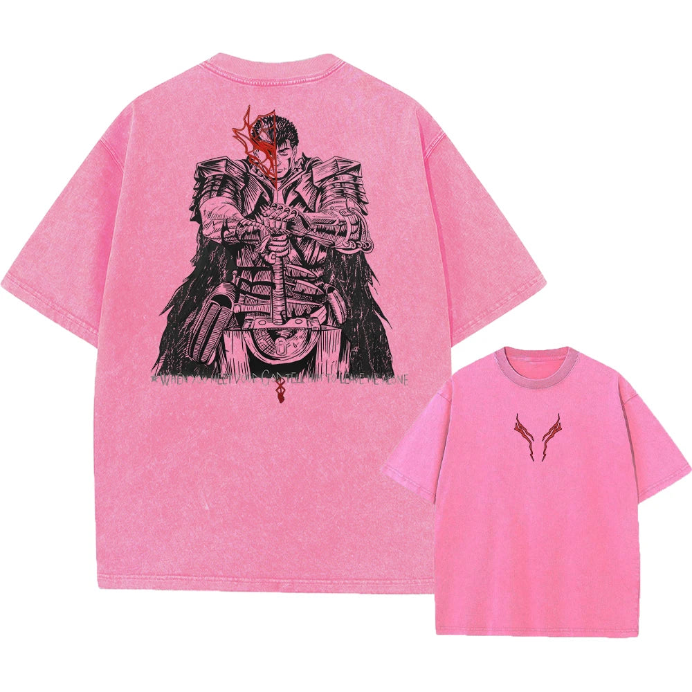 Anime Berserk Acid Tshirt Printed Men Women Fashion Short Sleeve Harajuku Goth Clothing Aesthetic Streetwear Washed Tees Unisex