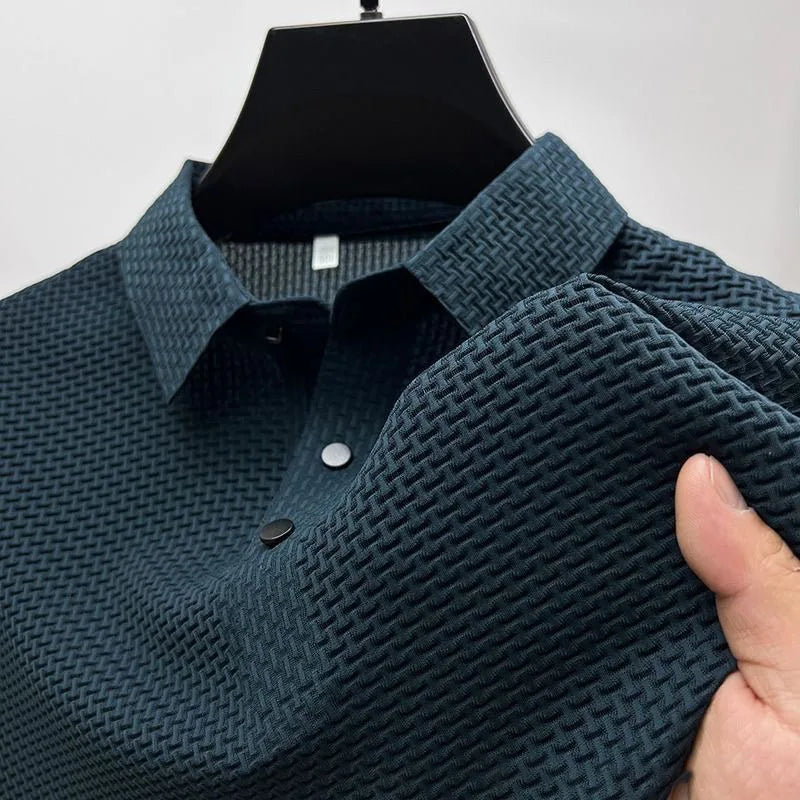 1pcs Summer Men Mesh Ice Silk T-shirt Men's Short-sleeved New T-sleeved Men's Polo Tee Shirt Solid Men Business Fashion Tops
